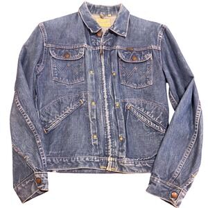 Vintage 1960s 24MJZ Wrangler Denim Jacket Talon Zip Front Trucker BluUSA Size 36